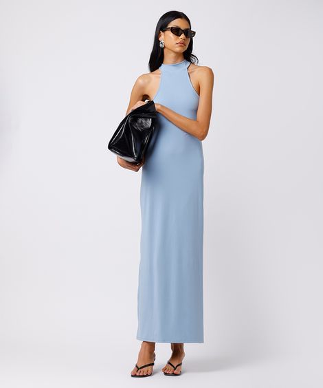 vestido midi feminino halterneck mindset - azul claro