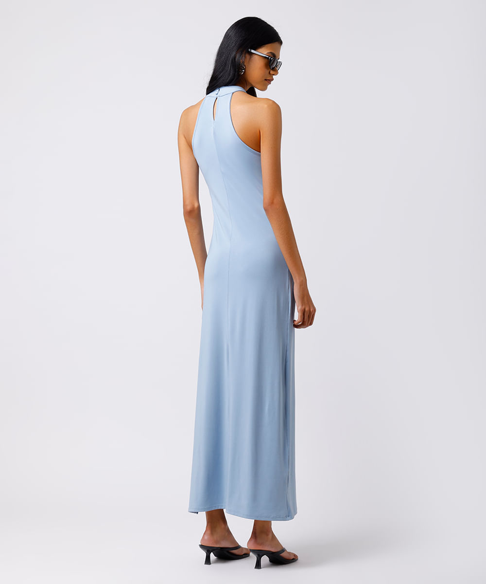 vestido midi feminino halterneck mindset - azul claro