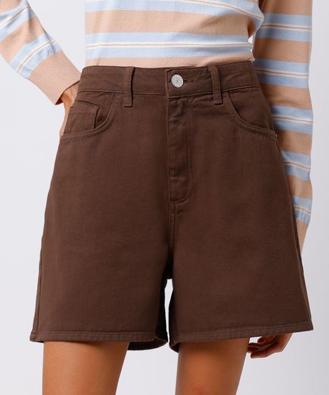 short feminino los angeles de sarja mindset marrom