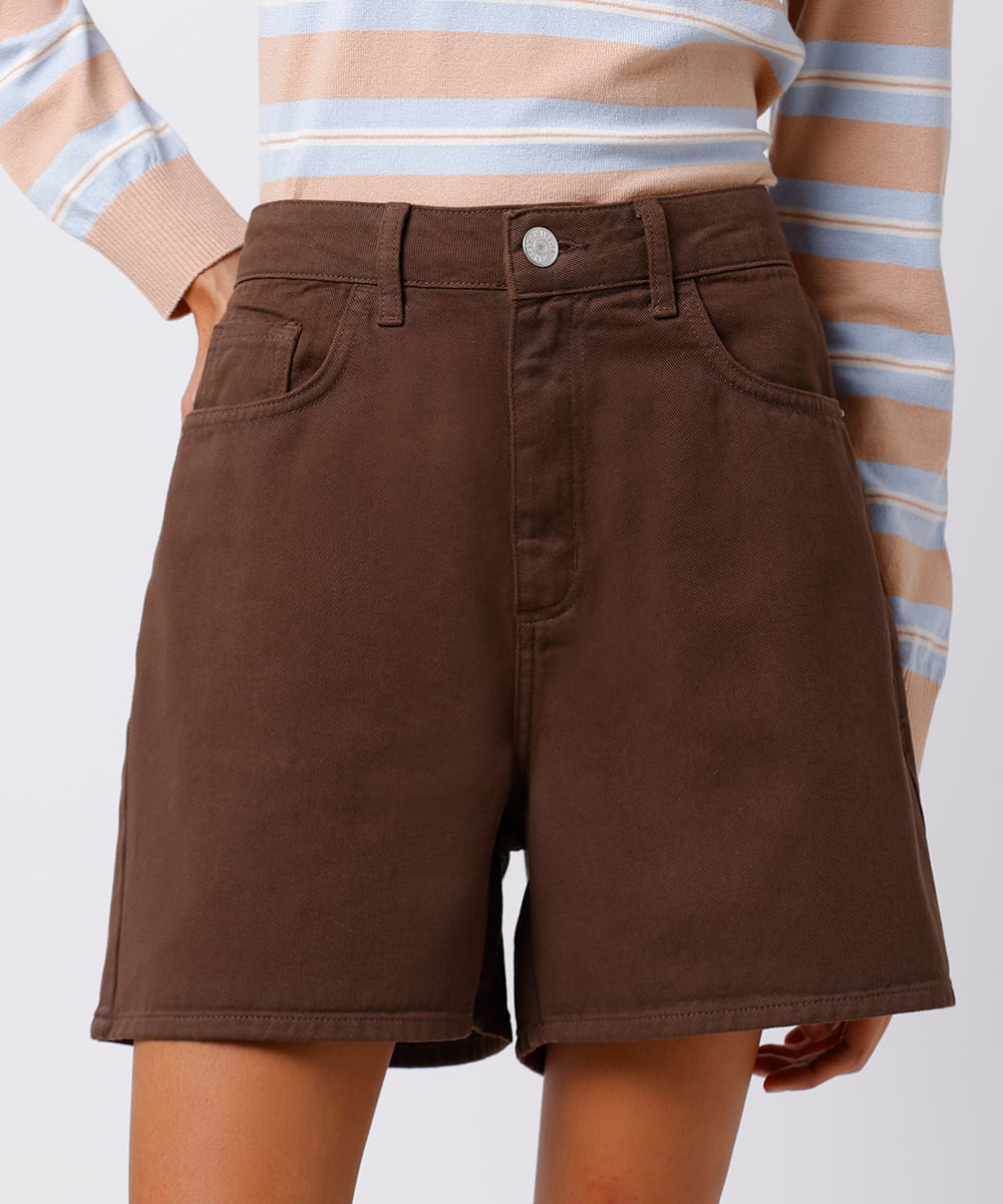 short feminino los angeles de sarja mindset marrom