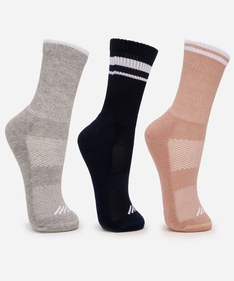 kit de 3 meias cano longo esportivas ace 34-39 colorido