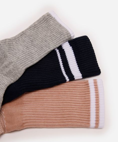 kit de 3 meias cano longo esportivas ace 34-39 colorido