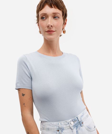blusa feminina de tricot manga curta azul