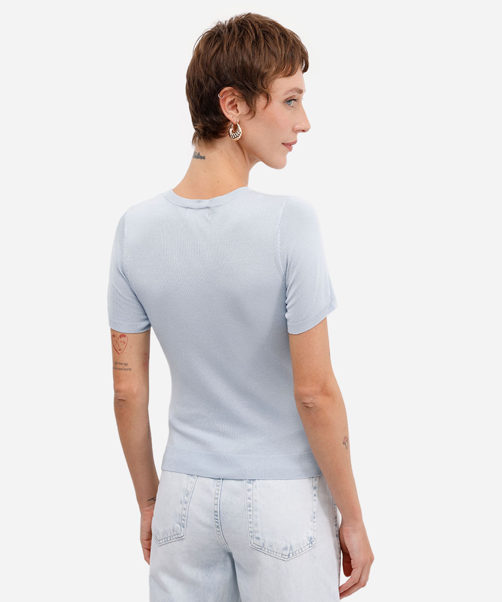 blusa feminina de tricot manga curta azul