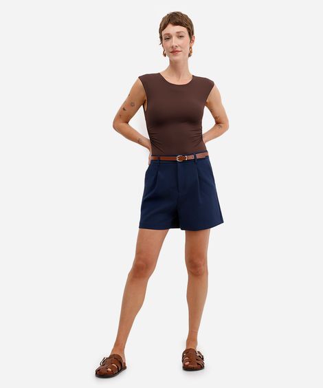 short de alfaiataria feminino com cinto azul