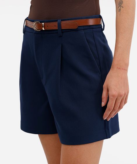 short de alfaiataria feminino com cinto azul