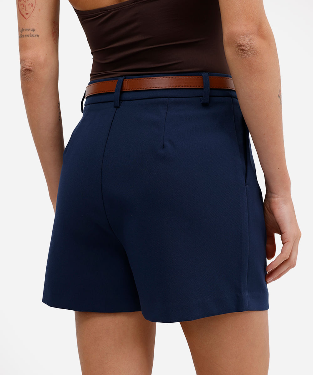 short de alfaiataria feminino com cinto azul