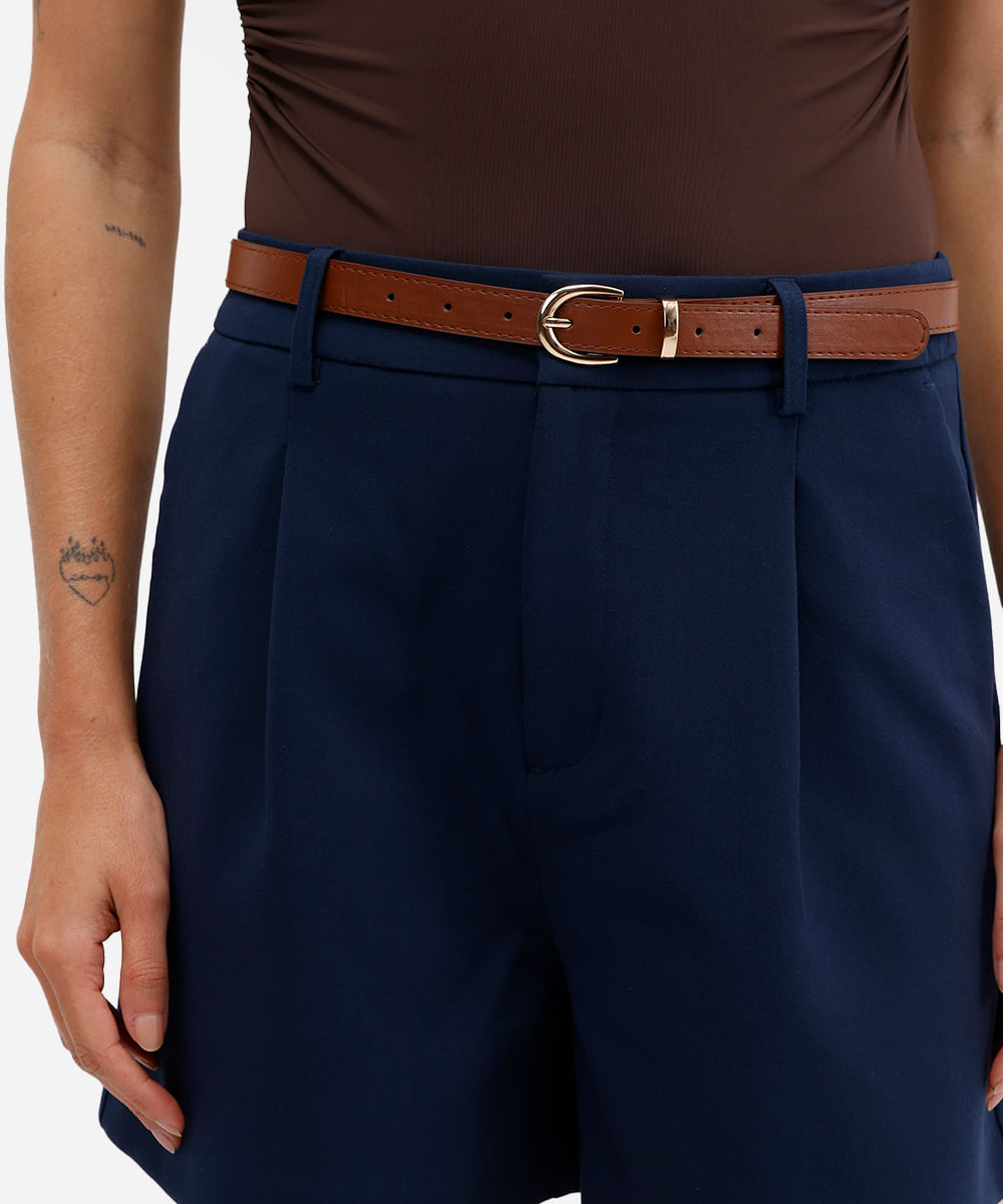 short de alfaiataria feminino com cinto azul
