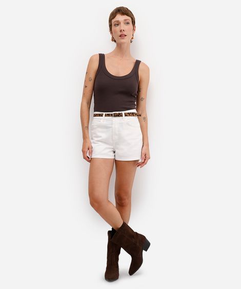 short feminino sarja mom cintura super alta off white