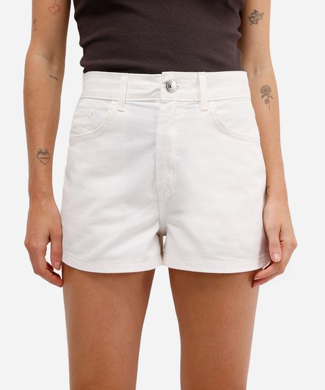 short feminino sarja mom cintura super alta off white