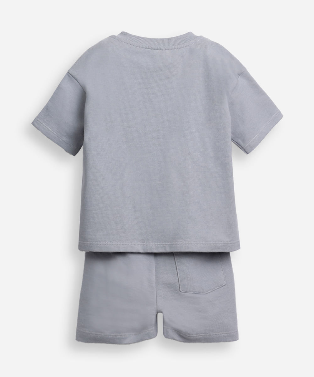 conjunto curto infantil de algodão estampado cinza
