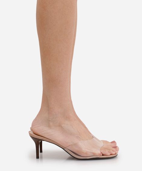 tamanco de vinil salto médio oneself transparente bege