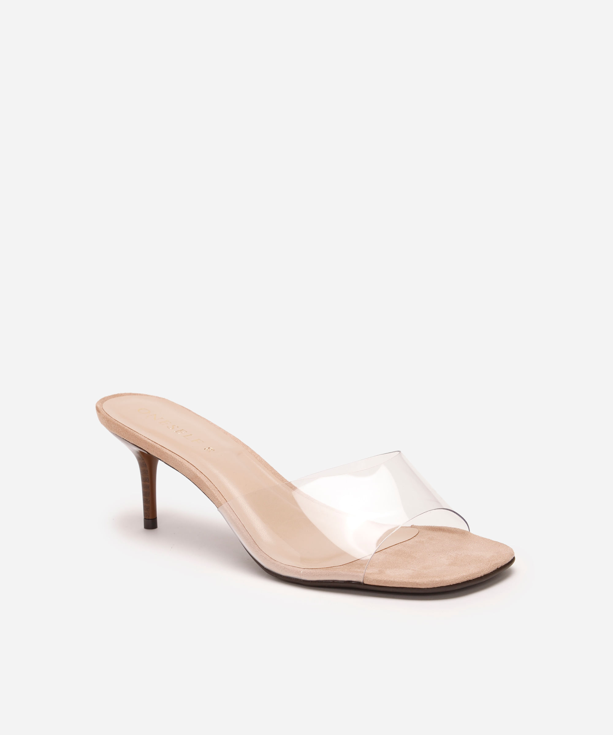 tamanco de vinil salto médio oneself transparente bege