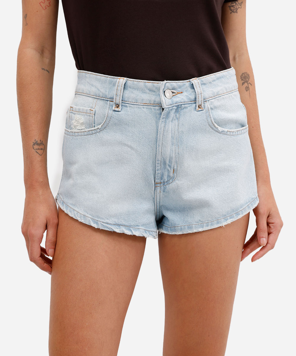 short curto feminino jeans cintura média azul
