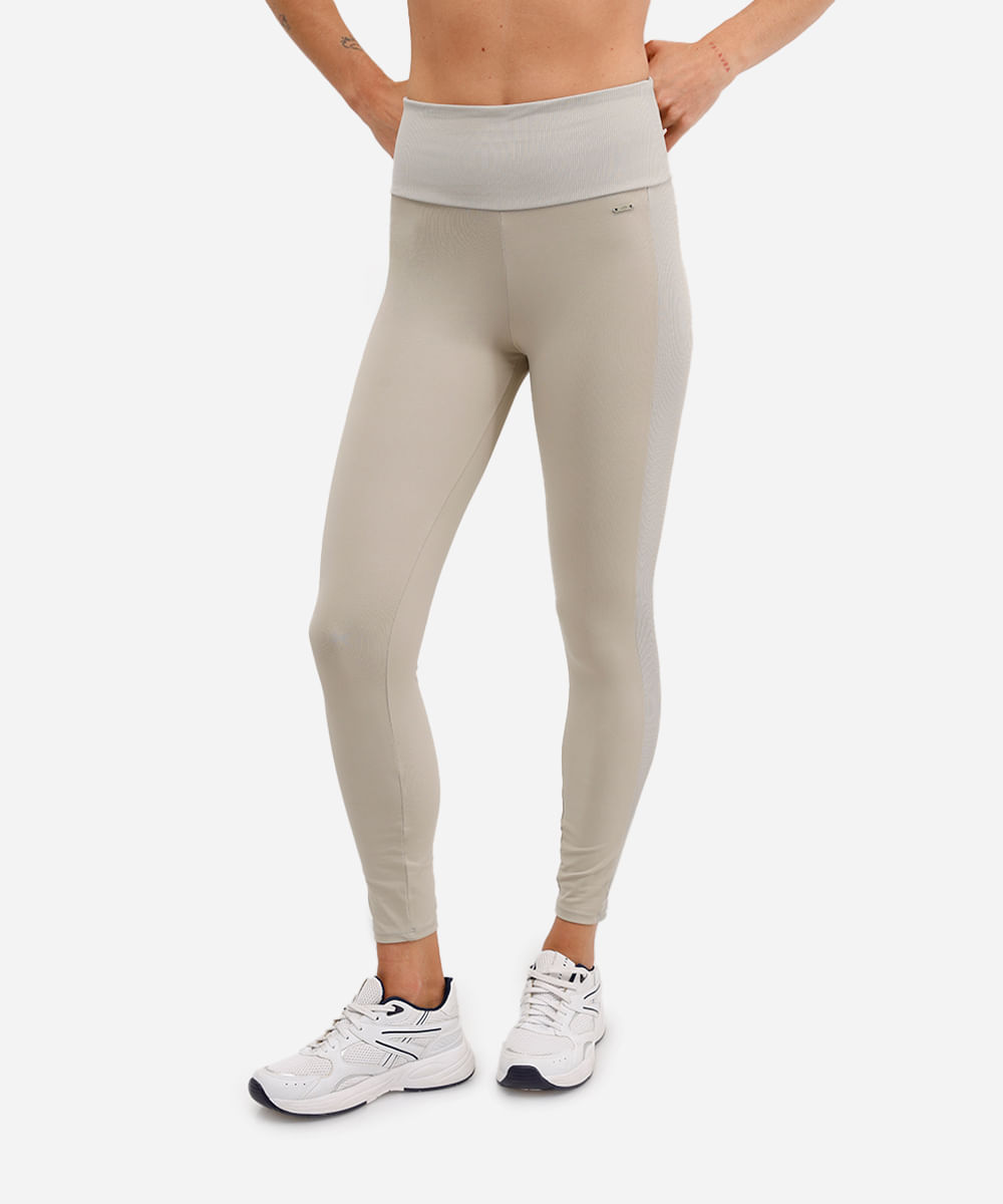 calça legging esportiva com recorte lateral bege