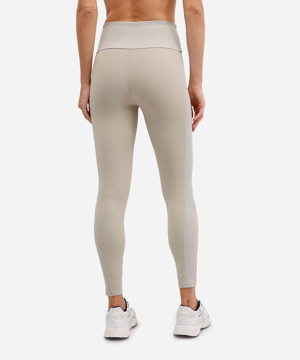 calça legging esportiva com recorte lateral bege