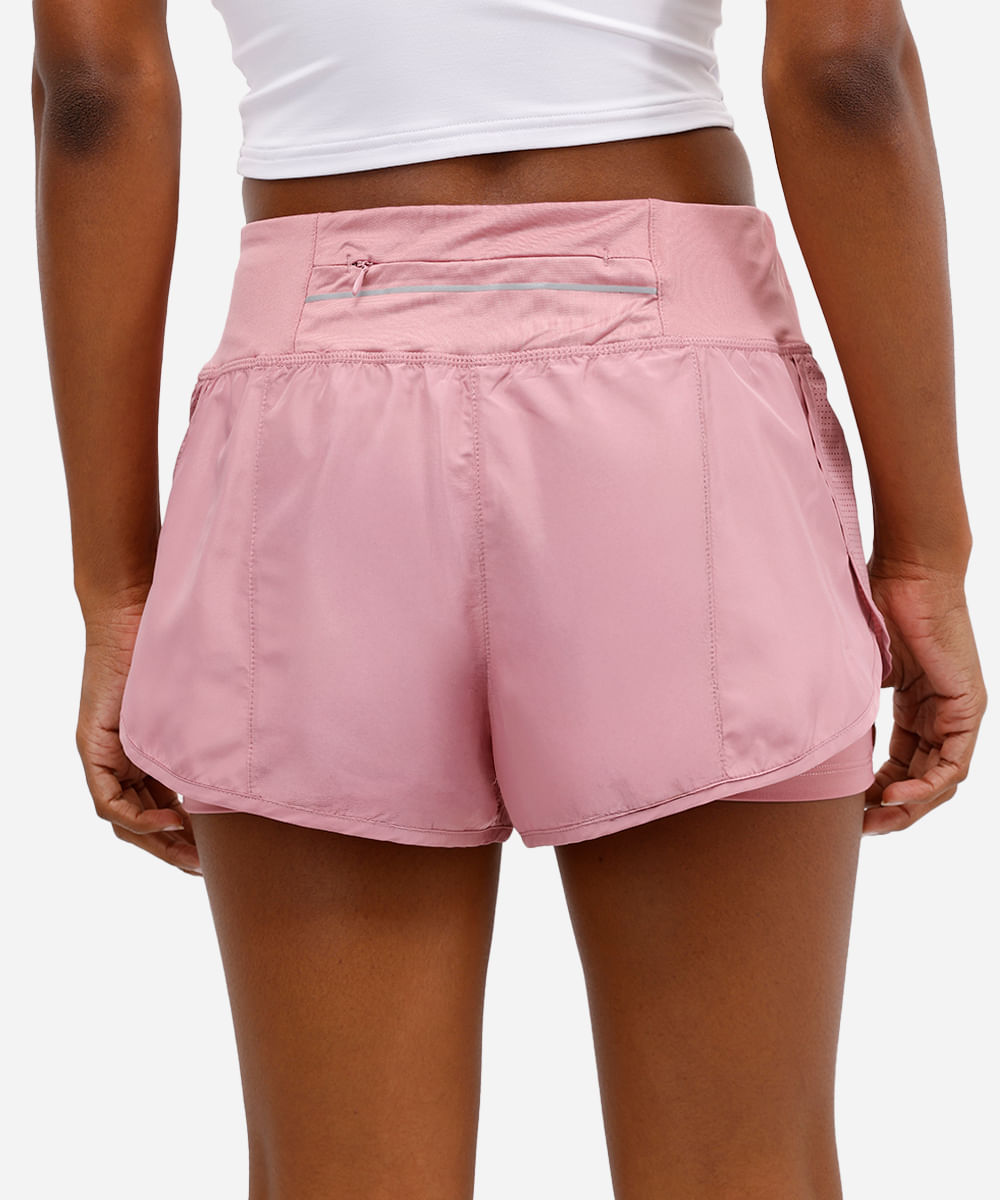 short running com forro e bolso esportivo rosa