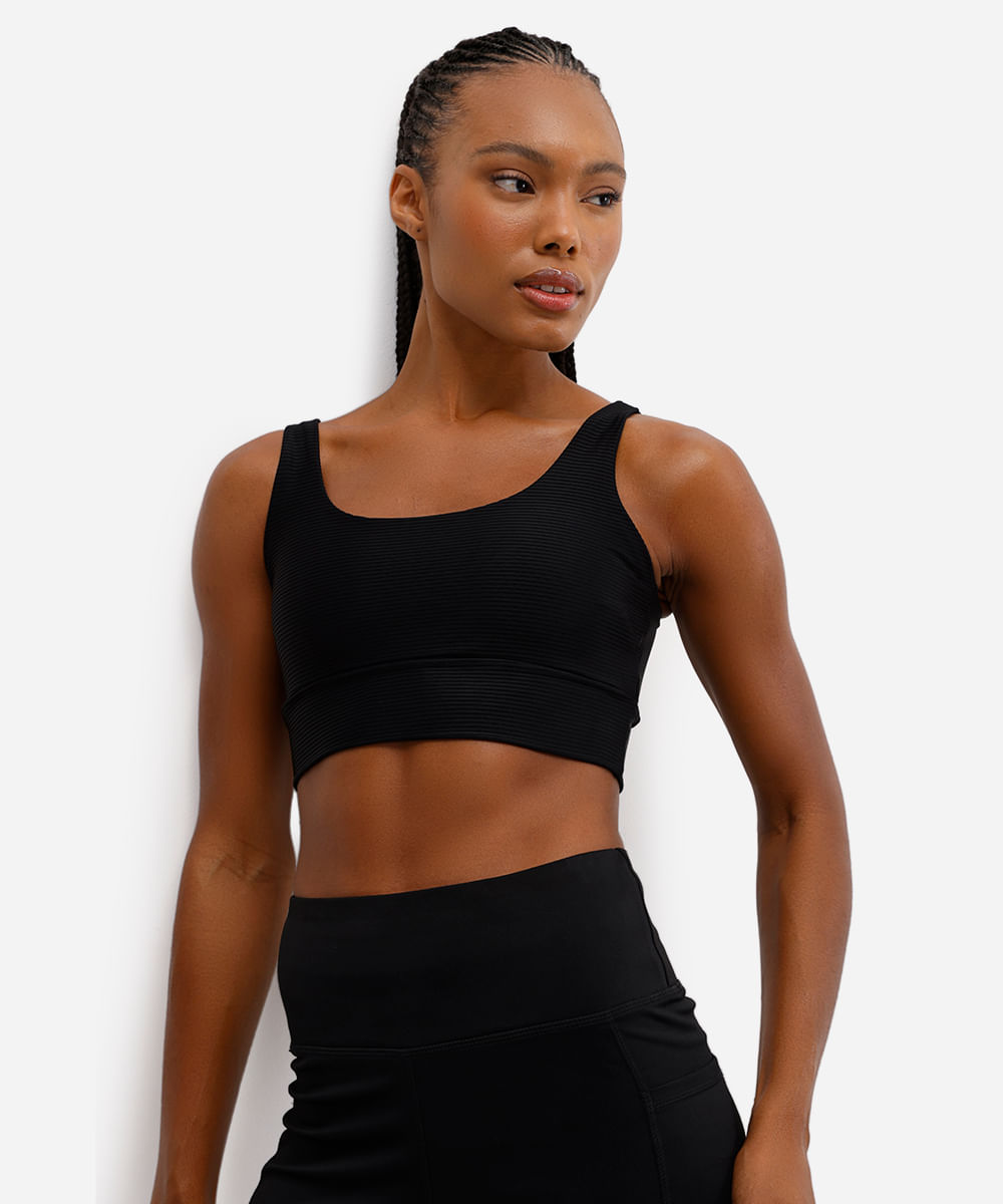 top feminino esportivo canelado preto