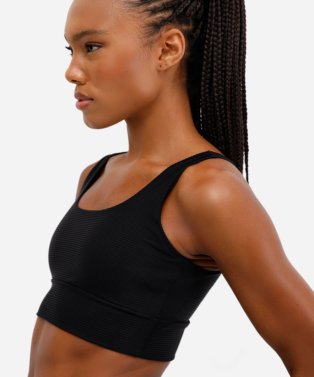 top feminino esportivo canelado preto