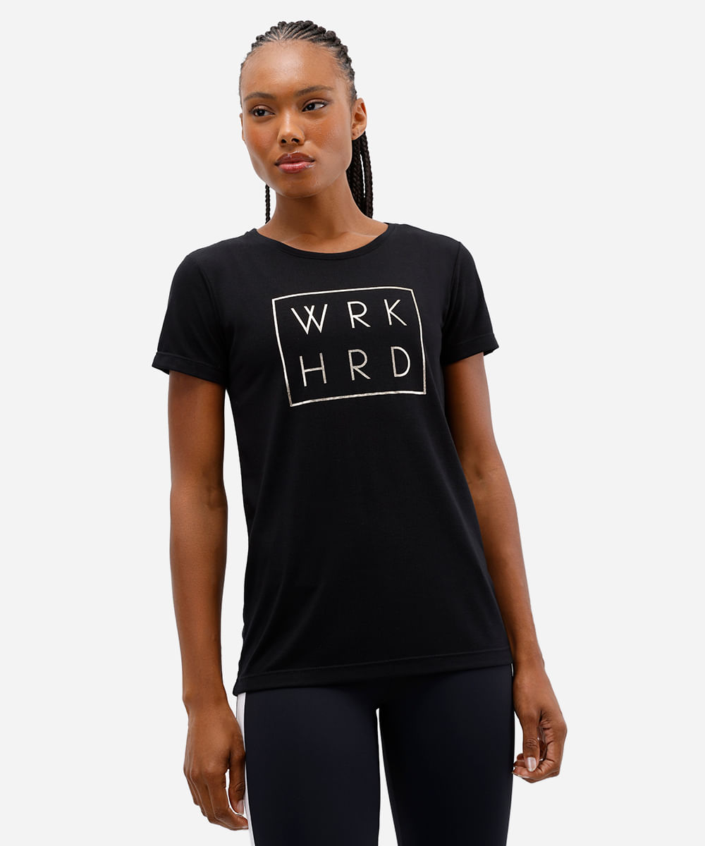 camiseta esportiva feminina work hard preta