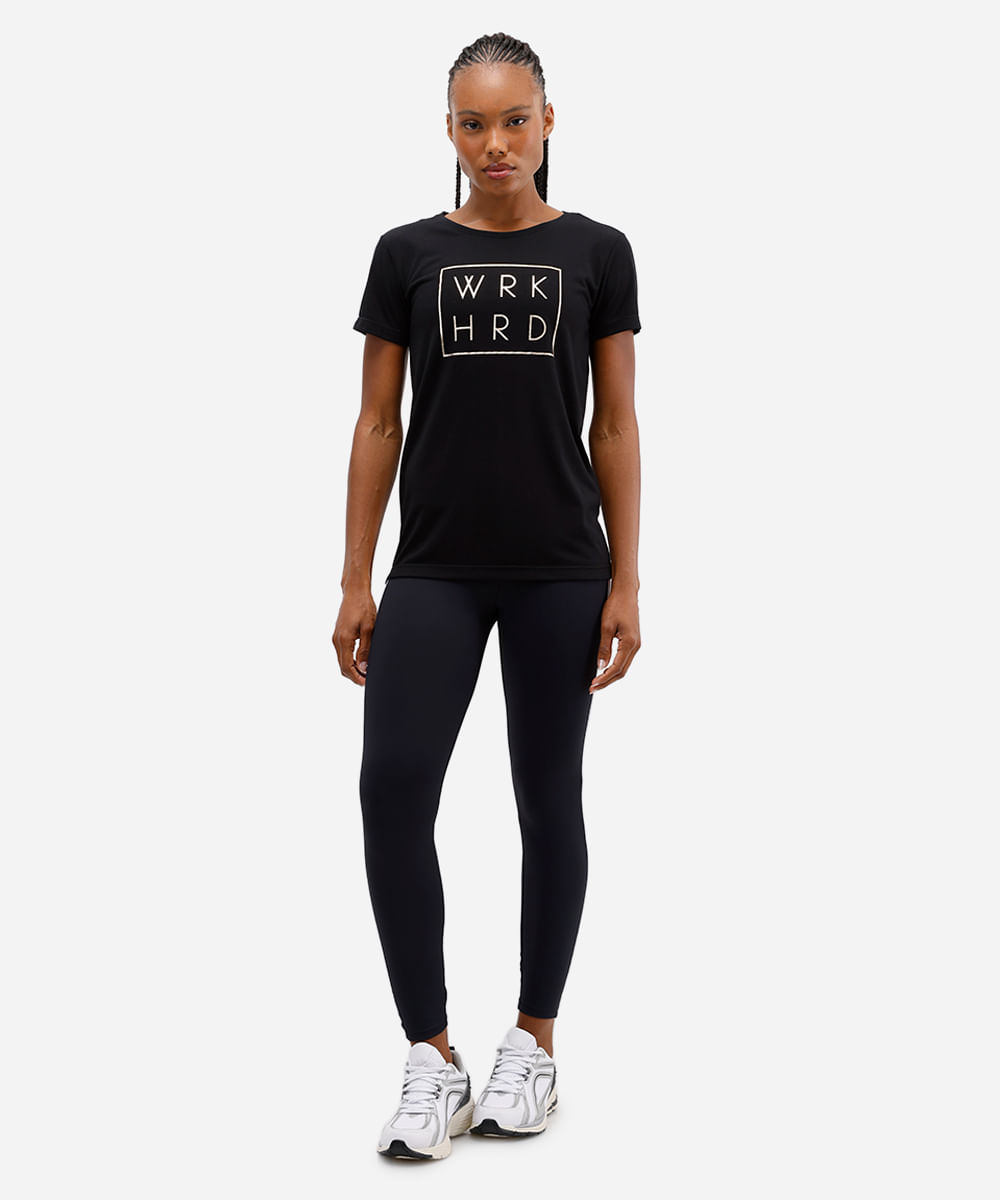 camiseta esportiva feminina work hard preta