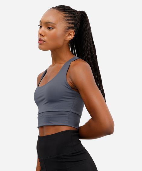 top nadador feminino esportivo ace com refletivo e bojo removível cinza