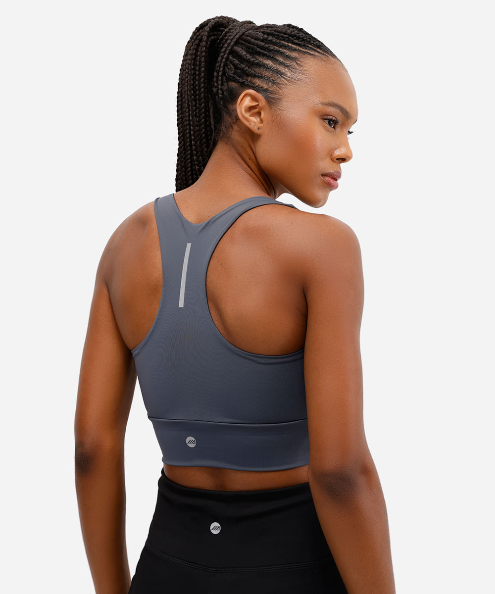 top nadador feminino esportivo com refletivo e bojo removível cinza