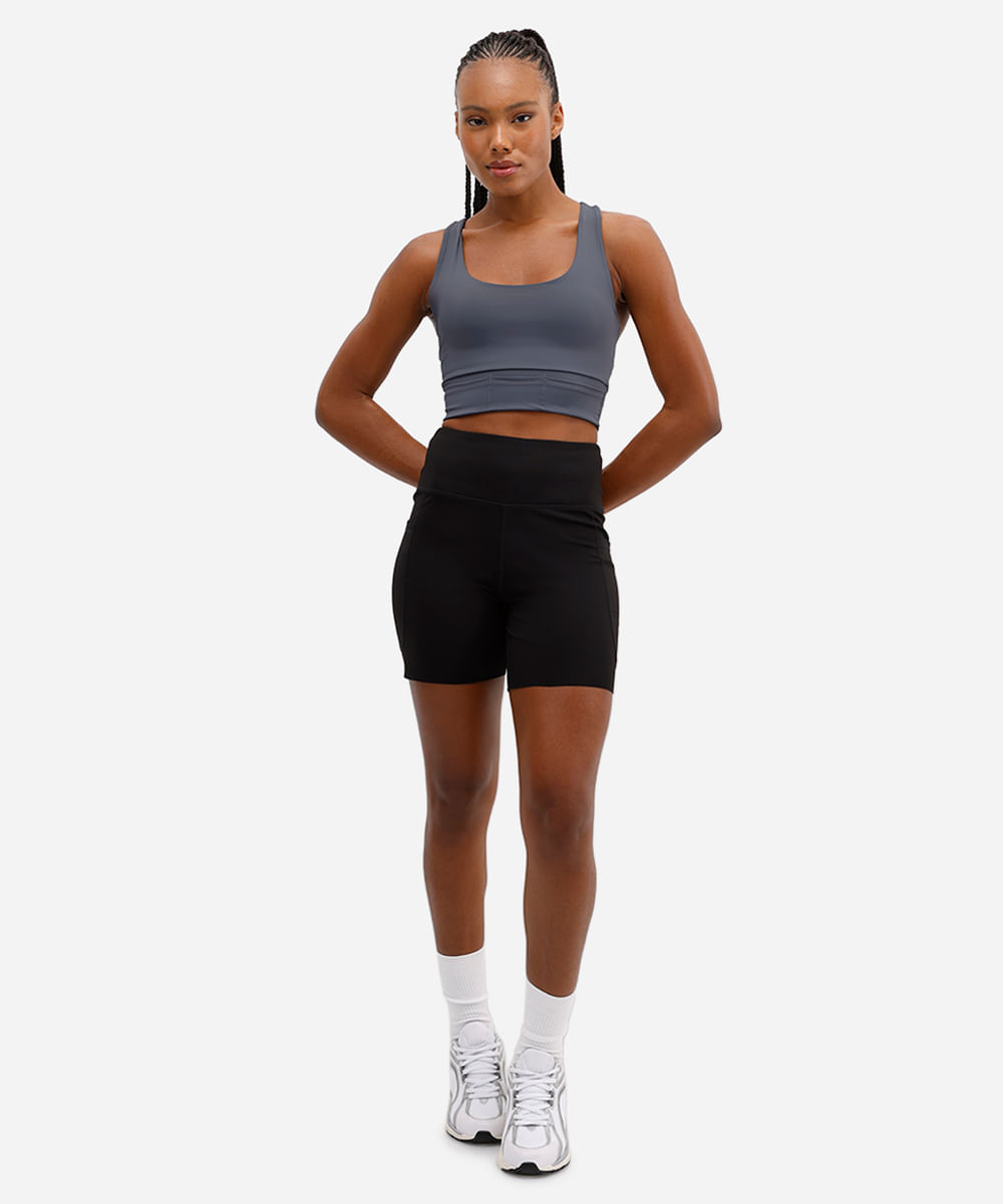 top nadador feminino esportivo com refletivo e bojo removível cinza