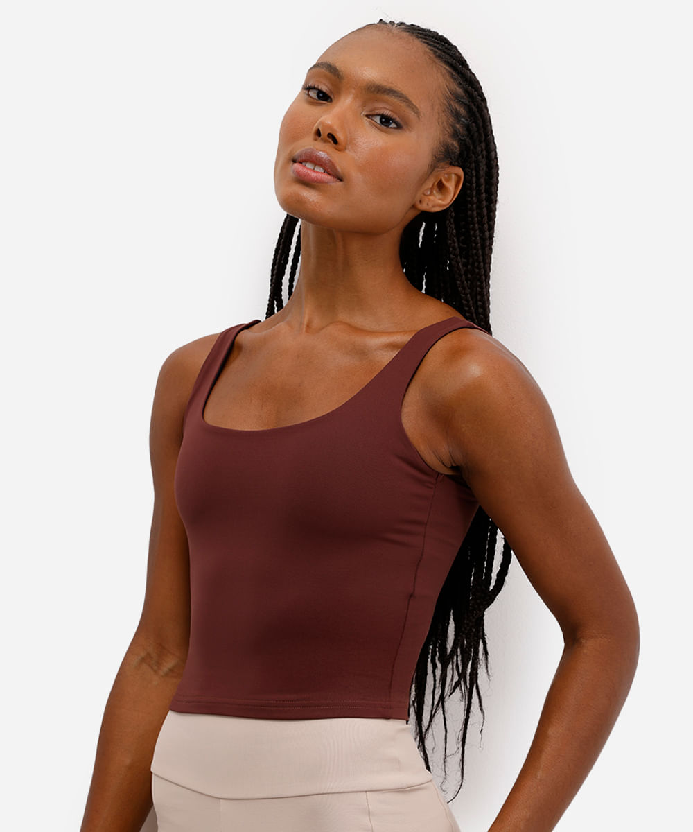 regata cropped alça fina esportiva ace marrom