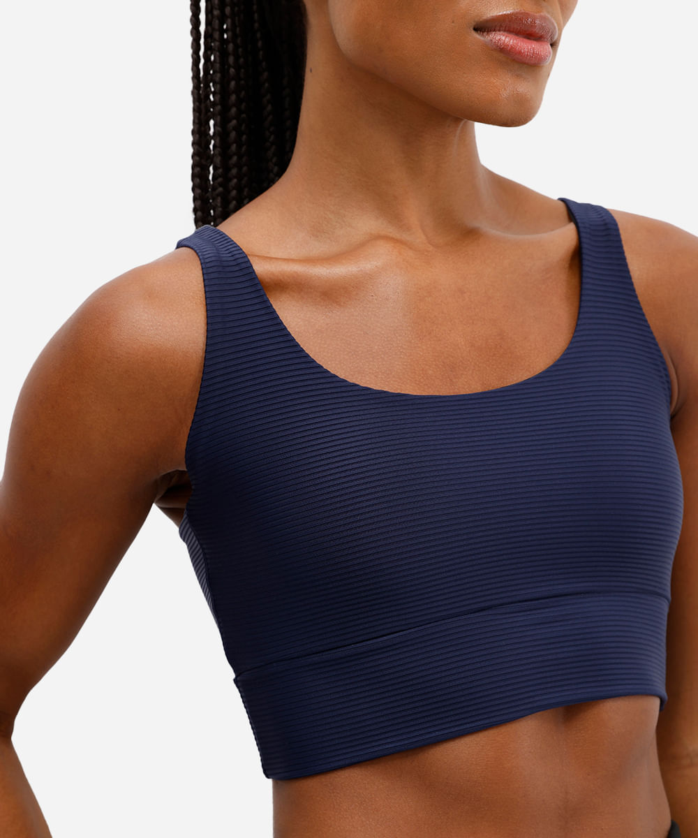 top feminino esportivo canelado azul