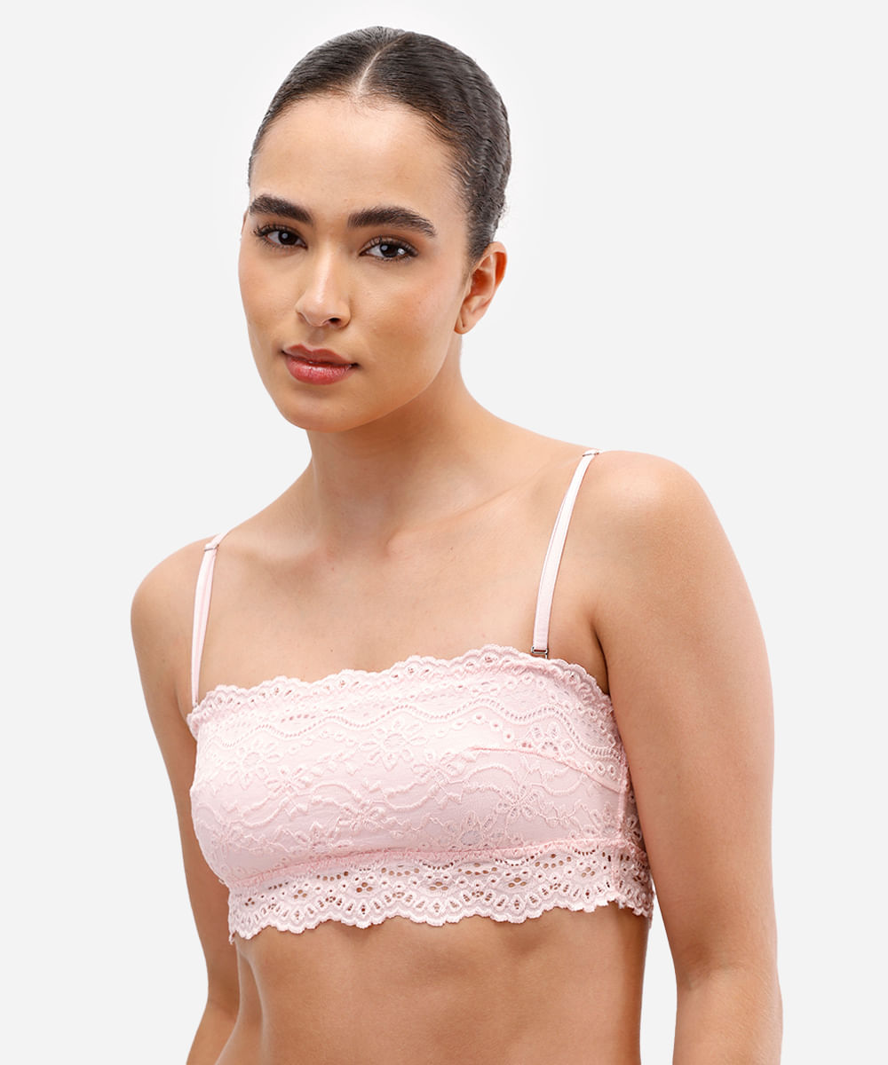 sutiã faixa de laise alças removíveis floral rosa