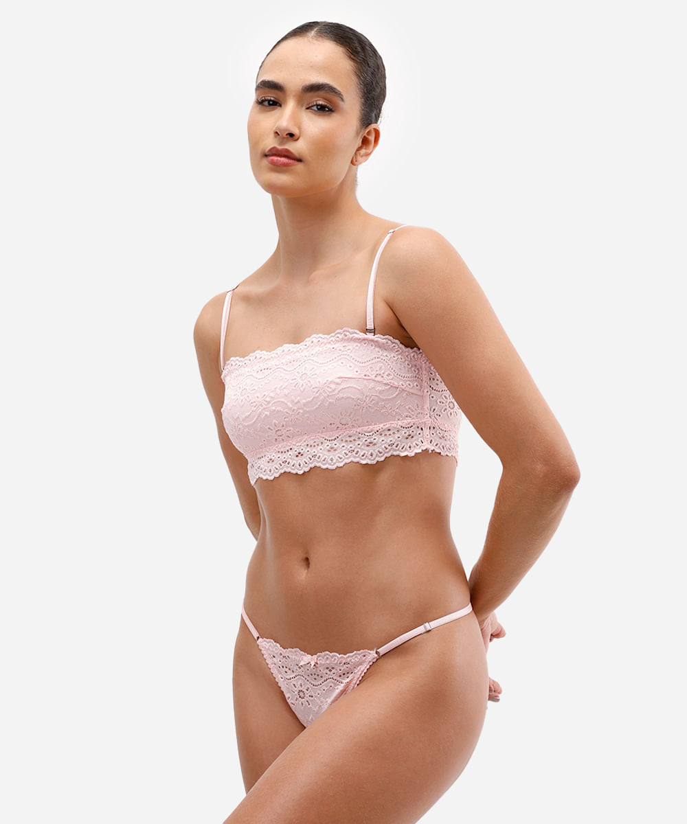 sutiã faixa de laise alças removíveis floral rosa