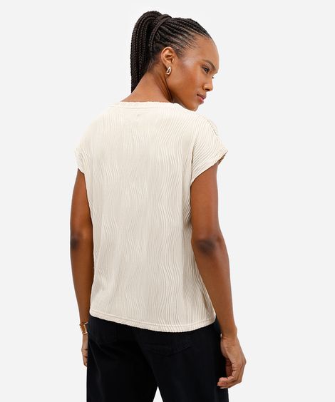 blusa feminina manga curta em malha texturizada bege