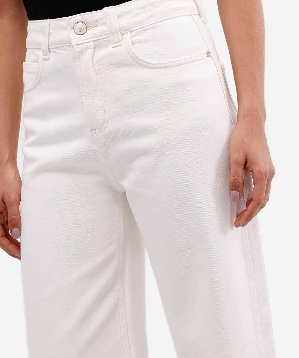 calça wide leg feminina de sarja cropped off white