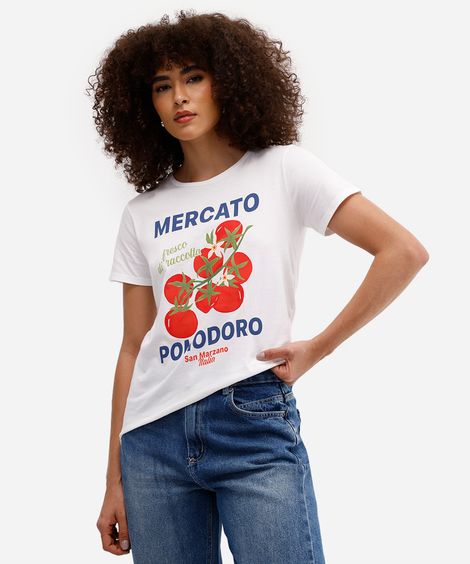 camiseta feminina de algodão estampada off white