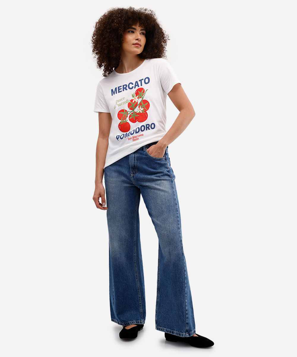 camiseta feminina de algodão estampada off white