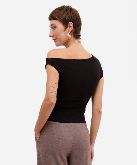 blusa feminina de algodão franzida preta
