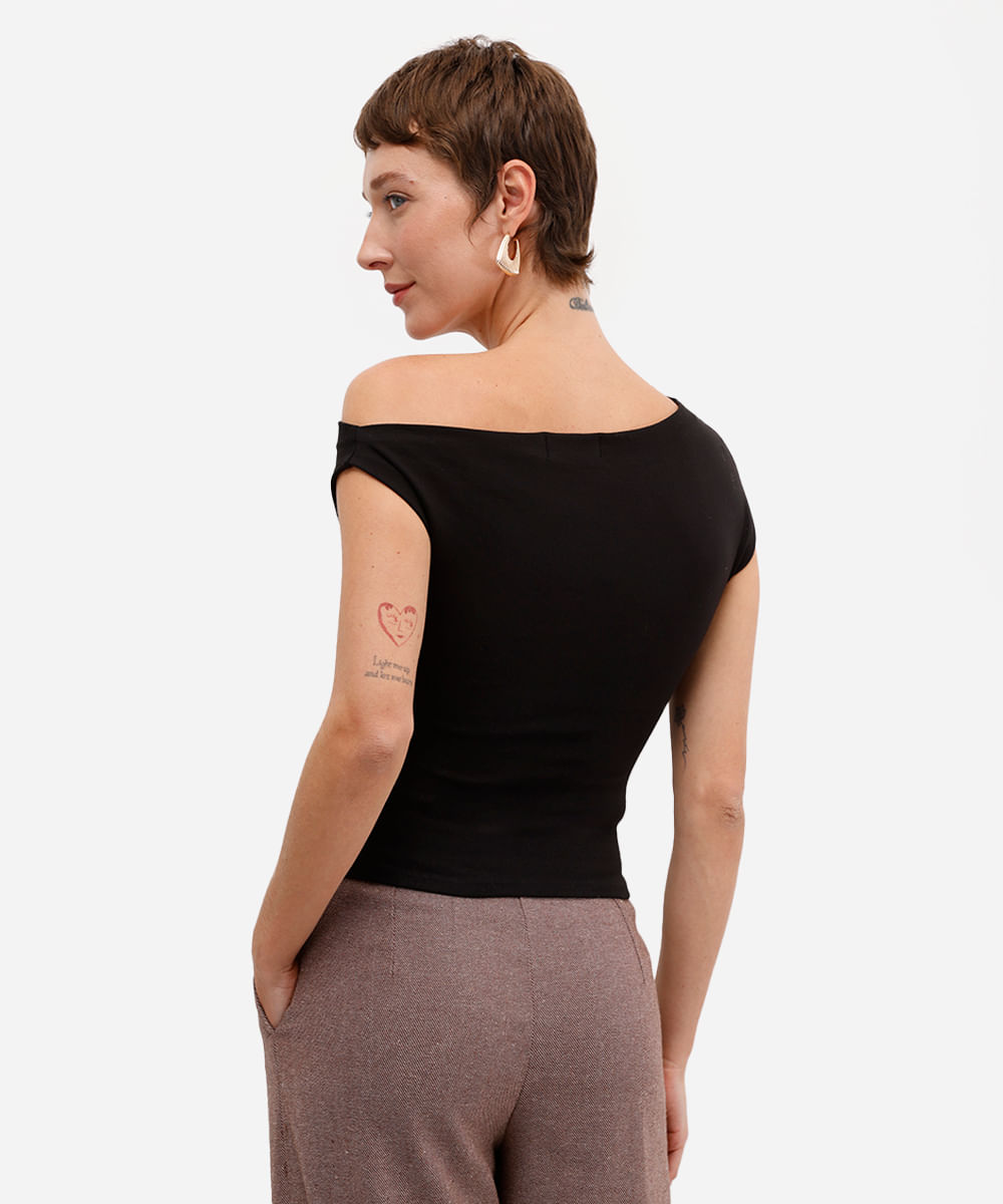 blusa feminina de algodão franzida preta