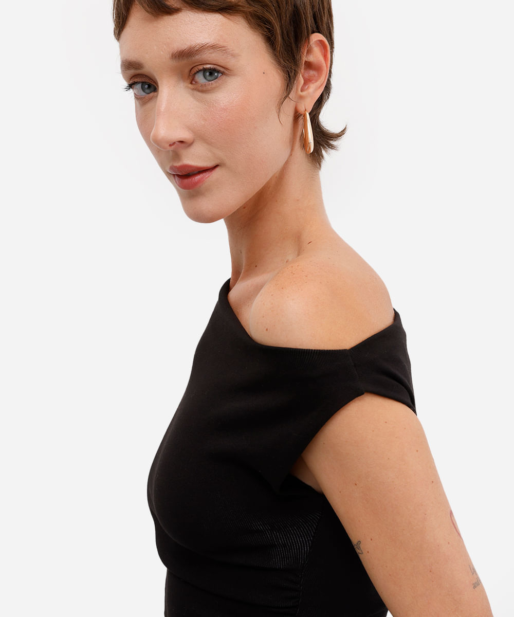 blusa feminina de algodão franzida preta