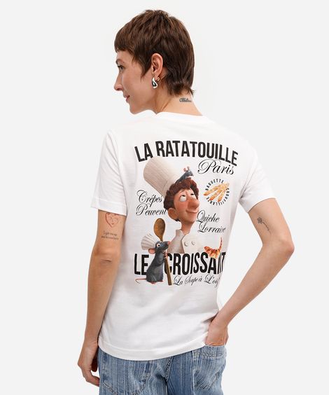 Camiseta feminina manga curta rattatouille off white