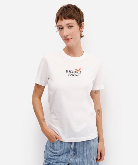 Camiseta feminina manga curta rattatouille off white