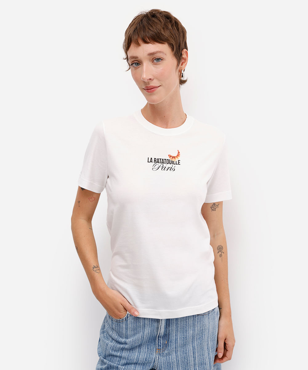 Camiseta feminina manga curta rattatouille off white