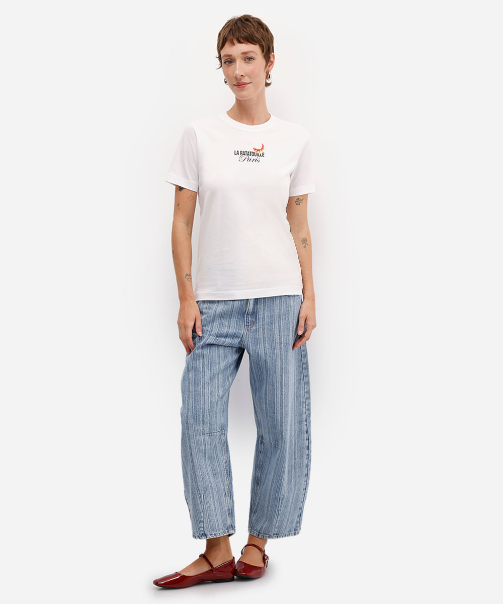 Camiseta feminina manga curta rattatouille off white