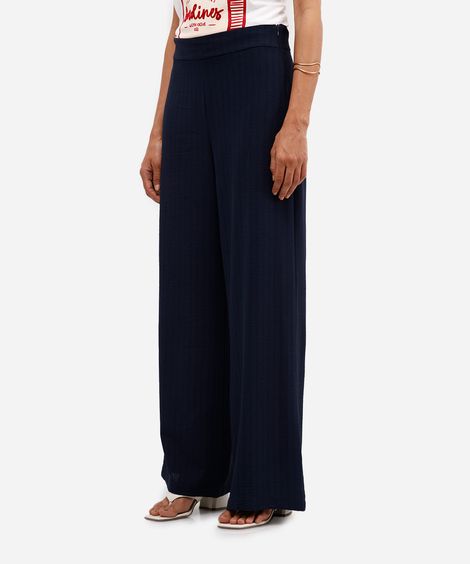 calça pantalona feminina texturizada azul