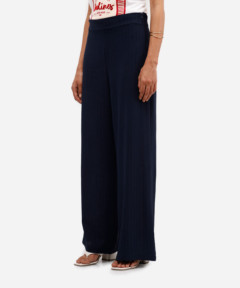 calça pantalona feminina texturizada azul