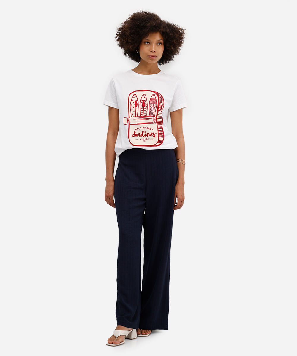 camiseta feminina de algodão sardinhas texturizada off white
