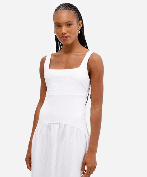 vestido midi de malha texturizada e alça branco