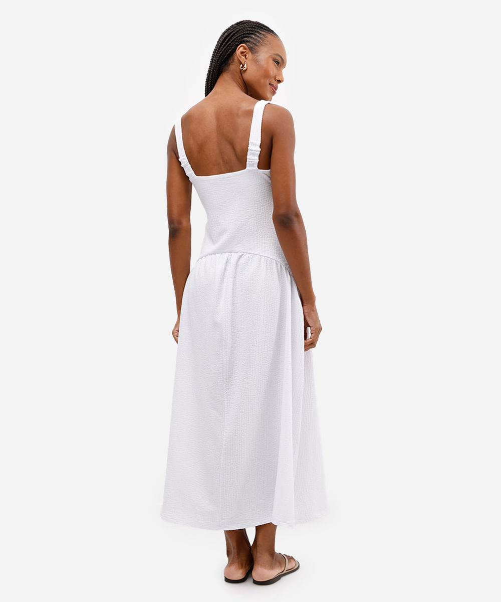vestido midi de malha texturizada e alça branco