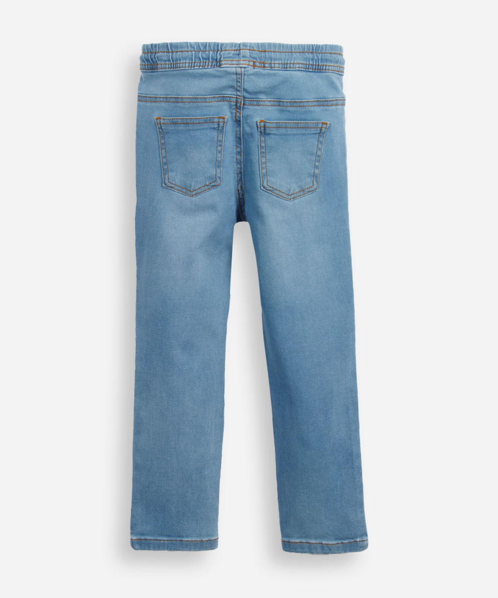 calça reta infantil jeans cós com cordão - jeans medio