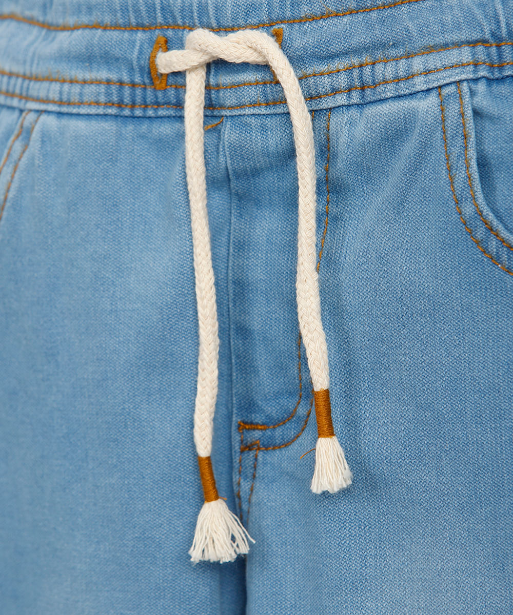 calça reta infantil jeans cós com cordão - jeans medio